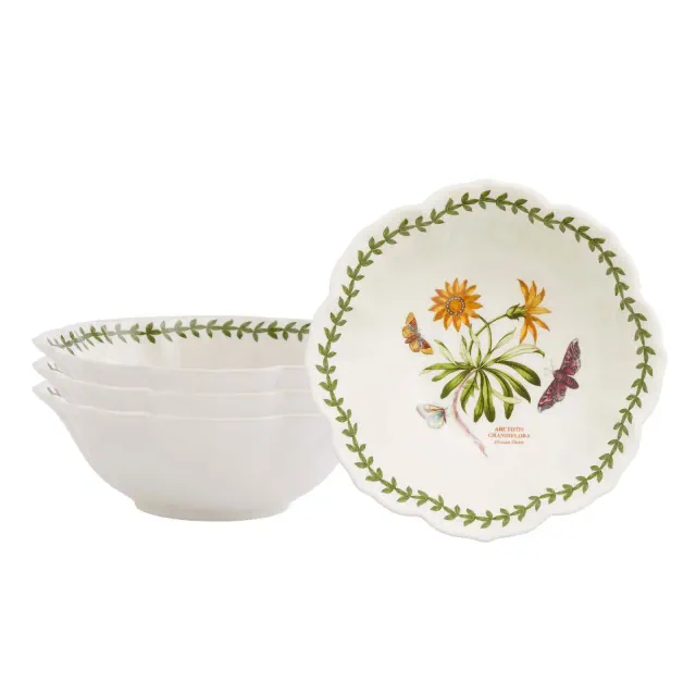 Portmeirion Botanic Garden Lotus Blossom Bowl, Set of 4 - African Daisy Floral Design - 6" Porcelain Dishes - Microwave, Freezer & Dishwasher Safe