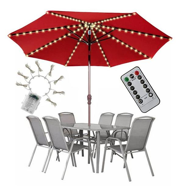 Patio Umbrella Lights PULIVIA Strings Lights 104 LEDs 8 Lighting Modes with Remote Control, Battery Operated Waterproof Umbrella Lights for Indoor Outdoor, Warm White Battery not Included