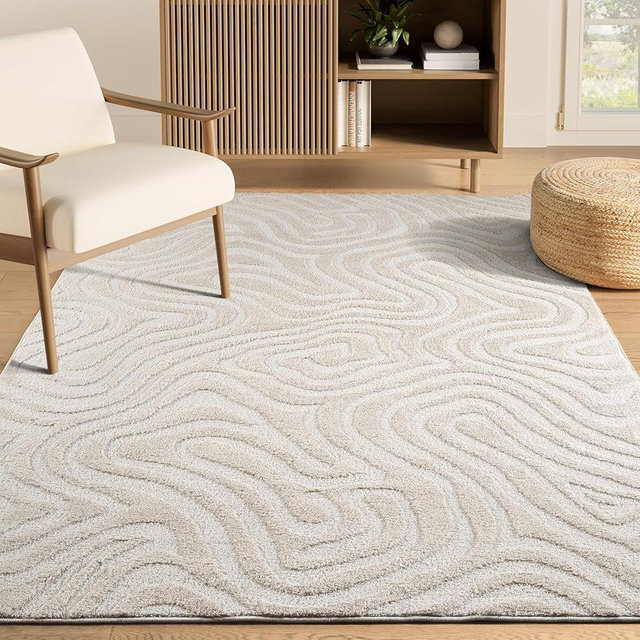 Abani Nomad Collection Cream Area Rug, 8' x 10' – Sculpted Swirl Design, Non-Shedding, Easy to Clean, Durable for Living Rooms, Bedrooms & Offices