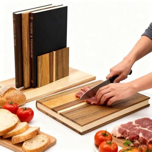 Cutting Board That Looks like Books, Set of 3 Solid Wood Book Shaped Cutting Board Library with Wooden Stand, Wood Decorative Cutting Boards for Kitchen,Library Style Boards for Kitchen Gift (1PC)