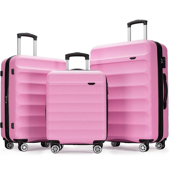 GinzaTravel 3-piece expandable luggage sets with Spinner Wheels， ABS hardshell Suitcase with TSA Lock，Large Luggage for Family Travel & carry on 20/24/28, (Powder Pink, 3-pc Set (20/24/28))