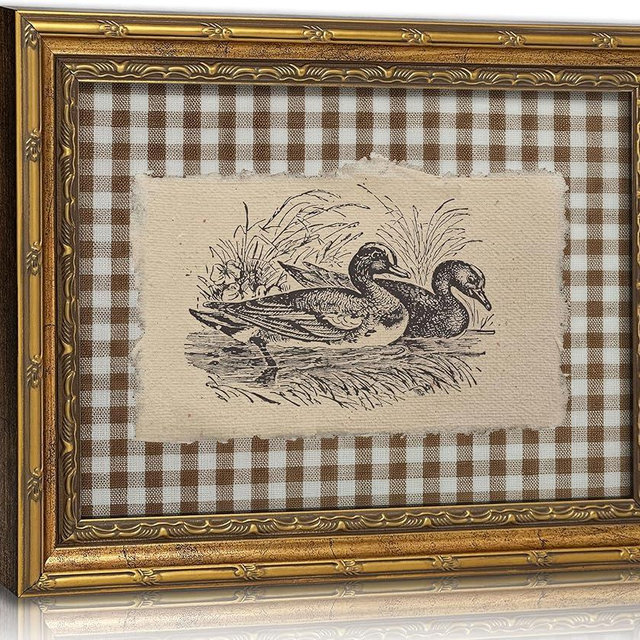 Vintage Gold Framed Duck Wall Art Rustic Mallard Bird Wall Decor Sketch Duck Painting Prints Country Farmhouse Animal Pictures for Living Room Kitchen Bathroom Bedroom 9x11 Inches