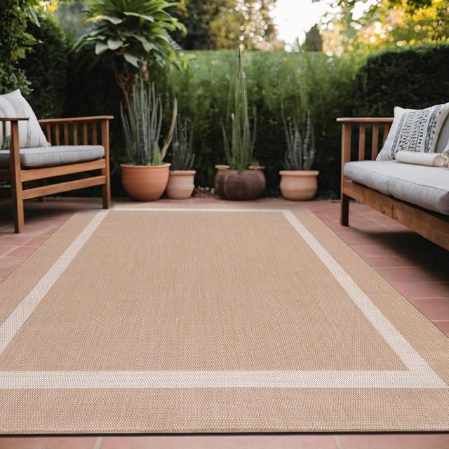 LuuL Home Bordered Outdoor Rug 8x10 Washable Outside Carpet for Indoor Patio Porch Waterproof Easy Cleaning Non Shedding Area Rugs Beige 8 x 10