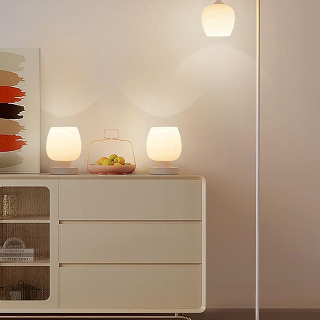 ONEWISH Lamp Set of 3 - Touch Bedside Table Lamps Set of 2 and 1 Floor Lamp, Modern Lamps for Bedroom Living Room Nightstand, White Opal Glass Lamp Shade, LED Bulbs Included Simple Design