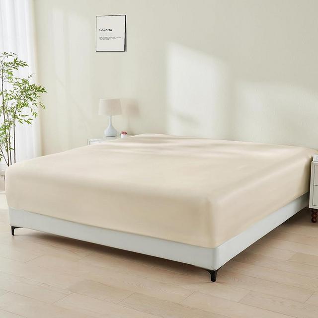 GOKOTTA Fitted Sheet King Only,100% Rayon Derived from Bamboo Fitted Sheet,Ultra Soft,Cooling and Breathable Bottom Sheet with 4 Elastic Corner Straps,No Slip,No Pilling,16" Deep Pocket-Light Beige