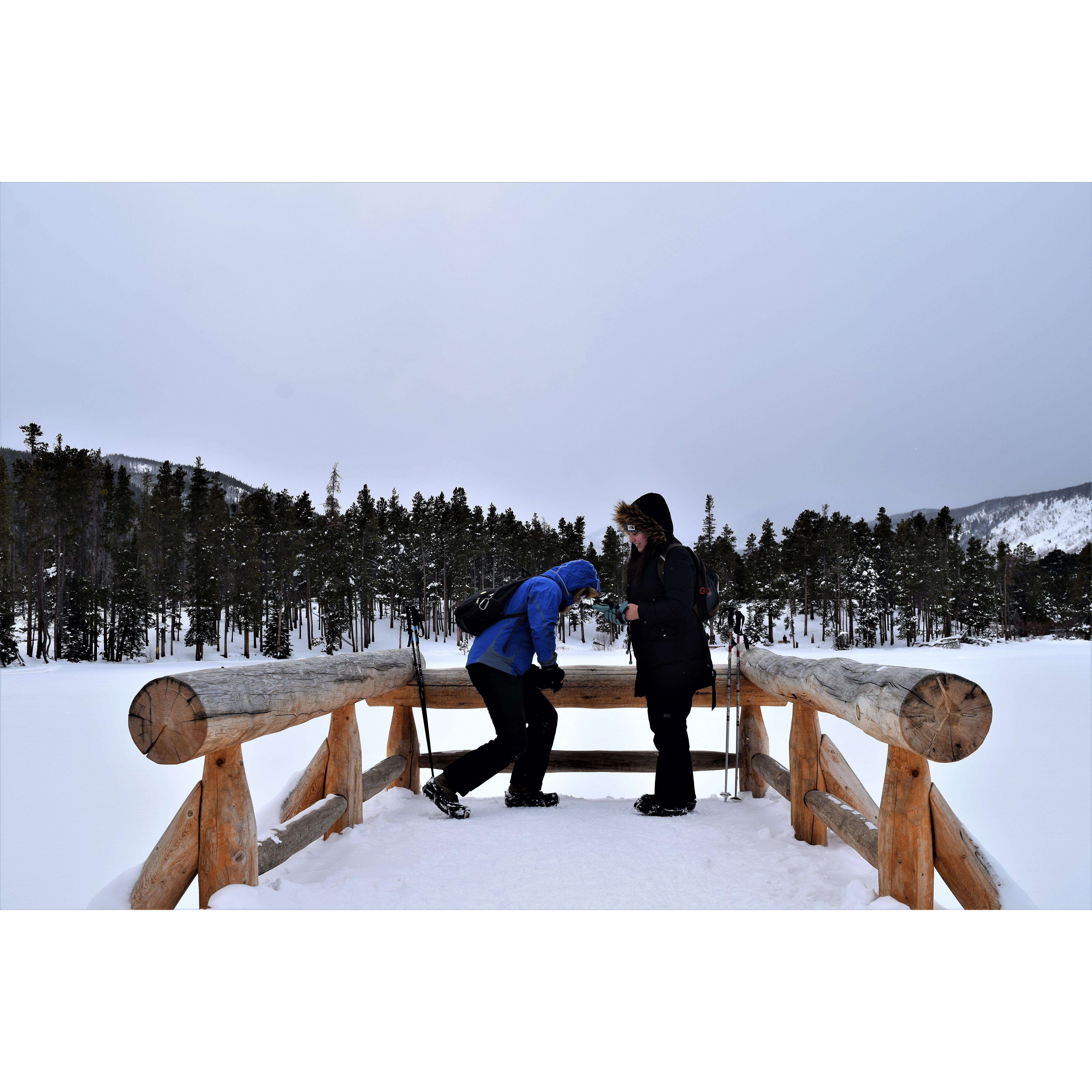 We got engaged at Rocky Mountain National Park. It wasn't planned, but there just so happened to be a photographer nearby who captured the moment.