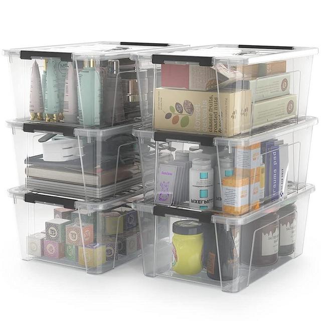 WYT Clear Storage Latch Bins, 6-Pack Storage Organizer Box with Handle and Lids, 5-Litre