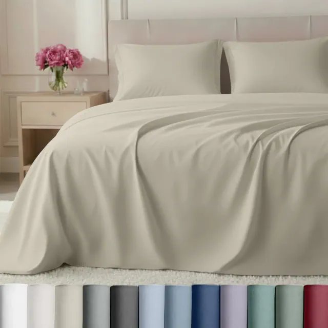 Bed Sheets Set - 800 Thread Count 100% Cotton Sheets, Deep Pocket, Soft & Breathable by California Design Den - Beige, King