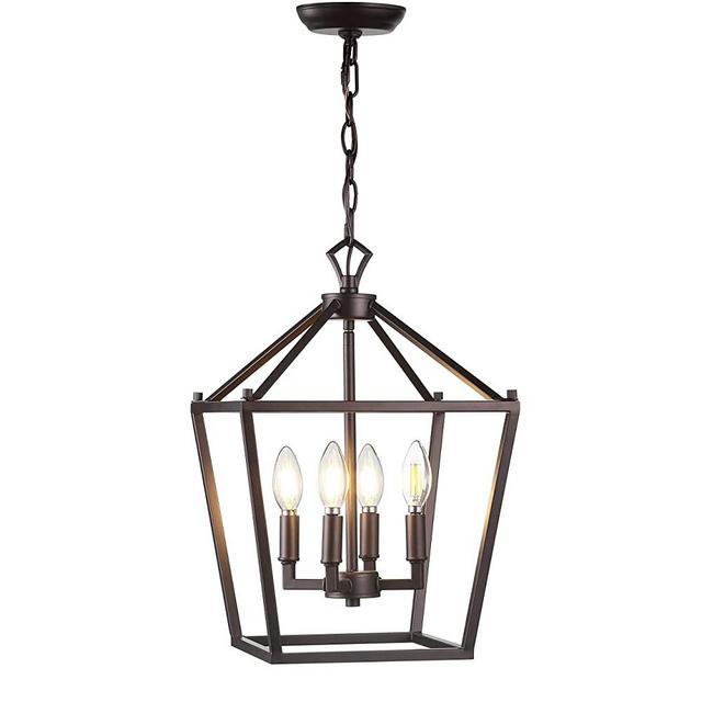 JONATHAN Y JYL7436A Pagoda 12" 4-Bulb Lantern Metal LED Pendant, Classic, Traditional for Kitchen, Living Room, Oil Rubbed Bronze