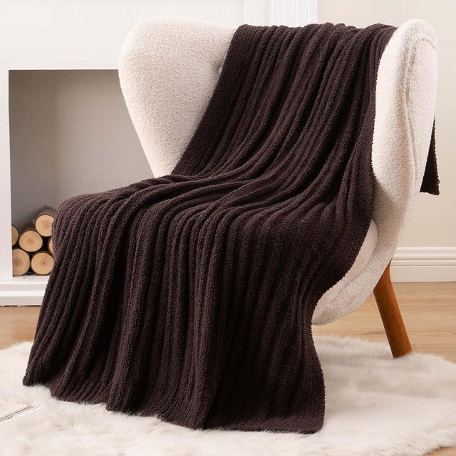 BATTILO Fluffy Soft Throw Blanket for Couch, Knit Fuzzy Plush Brown Throw Blankets, Cozy Warm Lightweight Blanket for Bed, Sofa, Home Decor, 50"x60"