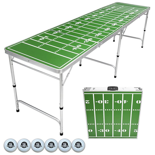 GoPong 8 Foot Portable Beer Pong / Tailgate Tables (Black, Football, American Flag, or Custom Dry Erase)