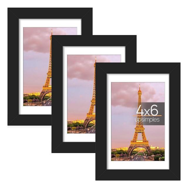 upsimples 4x6 Picture Frame Set of 3, Made of High Definition Glass for 3.5x5 with Mat or 4x6 Without Mat, Wall and Tabletop Display Photo Frames, Black