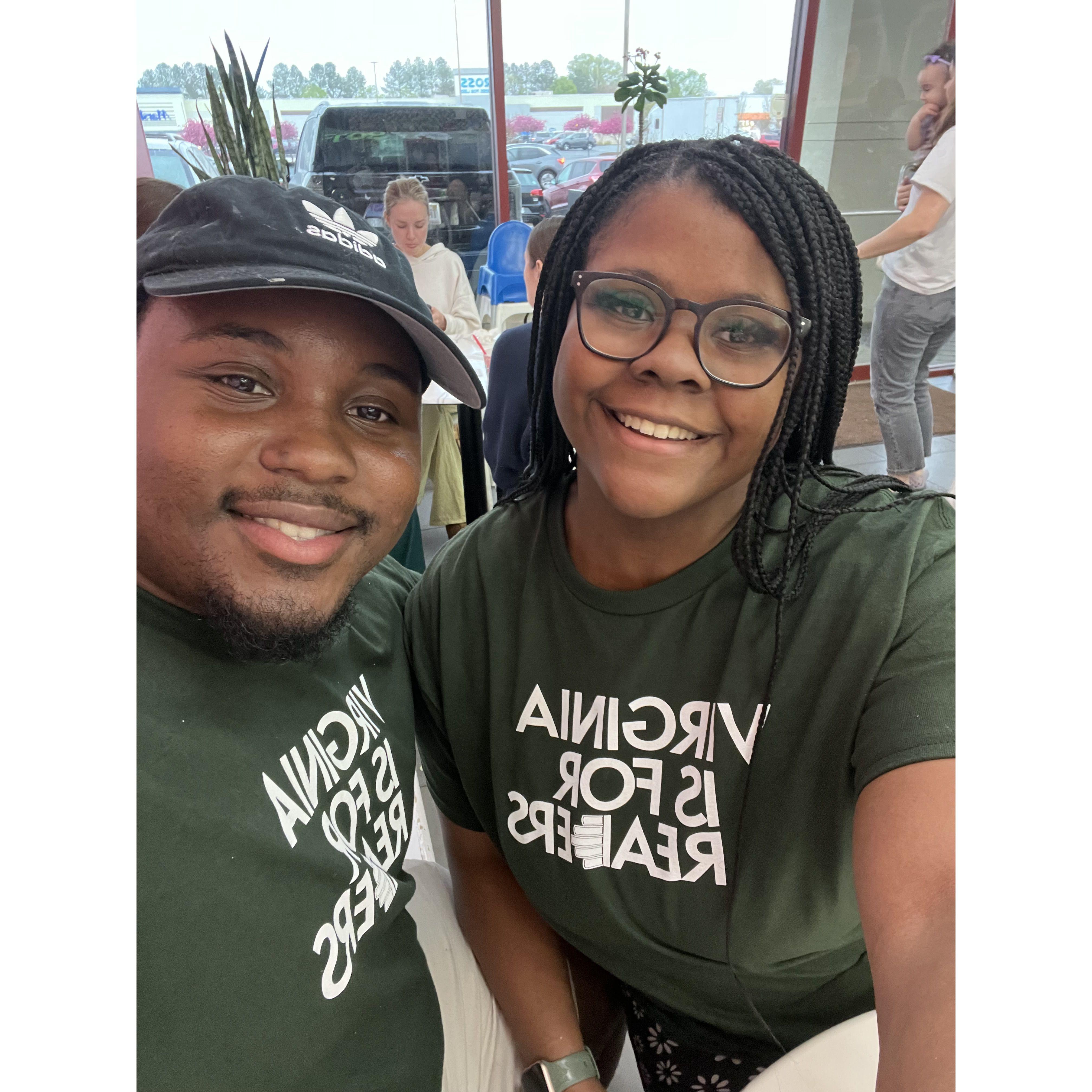 Doing one of our favorite date activities, buying books and getting ice cream