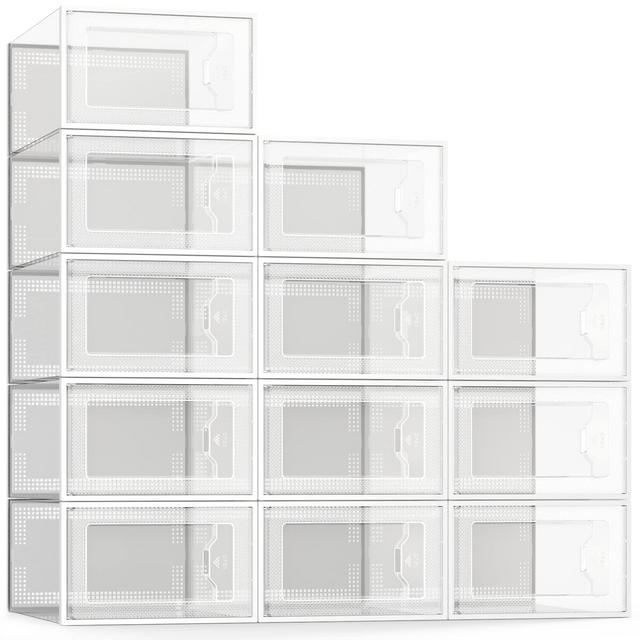 SEESPRING 12 Pack Shoe Storage Box, Clear Plastic Stackable Shoe Organizer for Closet, Space Saving Foldable Shoe Sneaker Containers Bins Holders