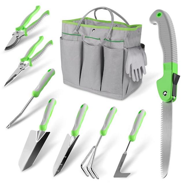 10 Piece Gardening Tool Set,untovei Stainless Steel Garden Hand Tool Kit with Large Gardening Storage Bag Ideal Outdoor Garden Tool Set Gift with Anti-Slip Rubber Handles for Women/Men