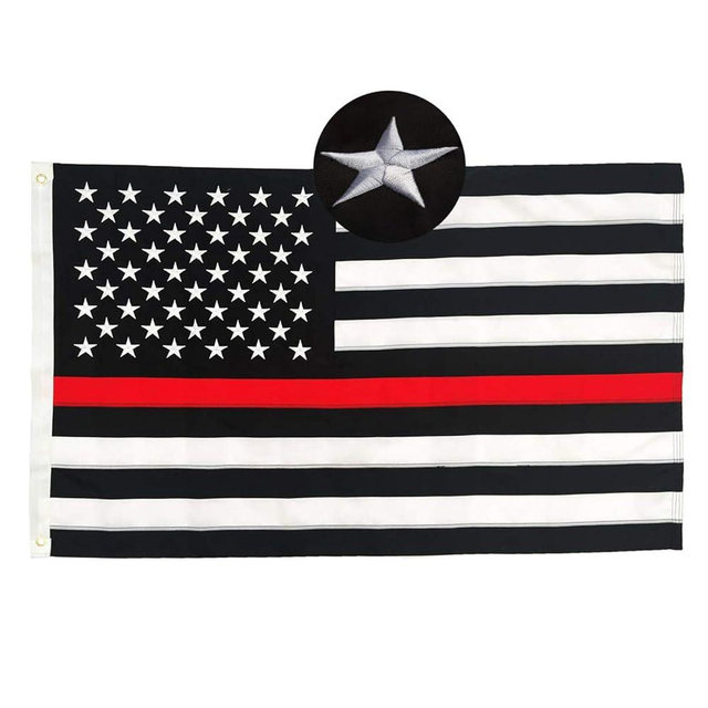 Thin Red Line American Flag, Embroidered Stars and Sewn Stripes - Black Red and White American Flag Honoring Firefighters and EMTs (3' x 5')