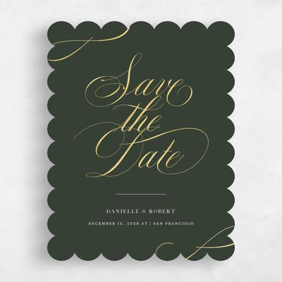 Green Scalloped Wedding Save the Date - Clifton Portrait Foil