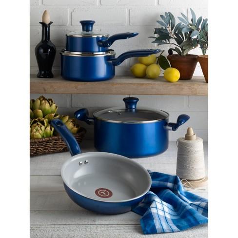 T-fal 12pc Ceramic Cookware Set Blue