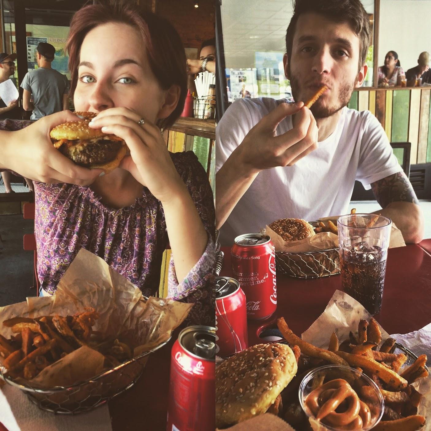 June 25, 2016: Enjoying some Farm Burger at downtown Asheville.