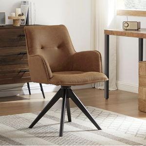 Art Leon Home Office Desk Chair - Faux Leather Upholstered Accent Armchair, Mid Century Swivel Chair with Black Oak Wood Legs for Small Space Living Room Bedroom, Brown