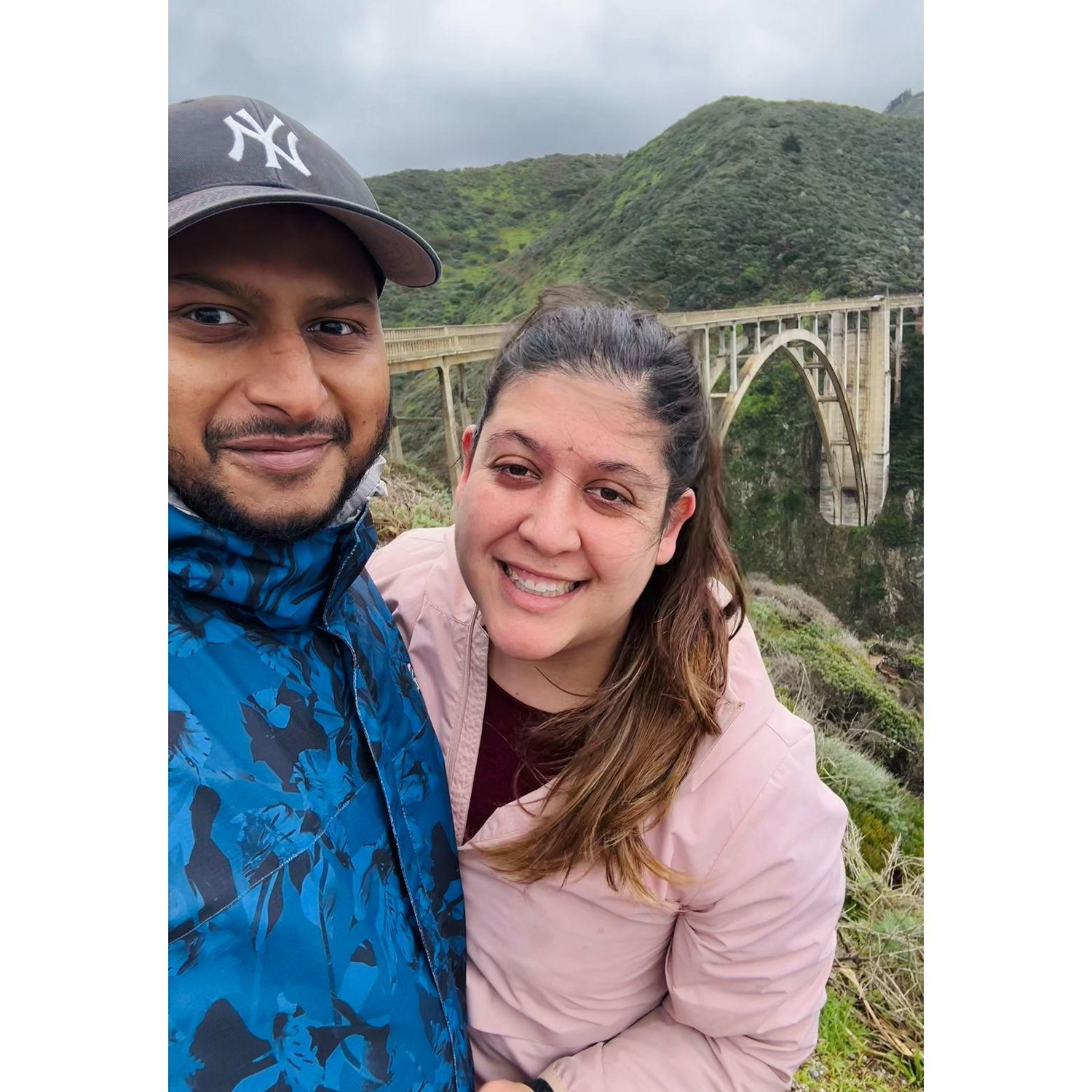 Brixby Bridge in Big Sur. Fun fact - the wind was so strong that Ashish's hat fell off immediately after this photo was taken.