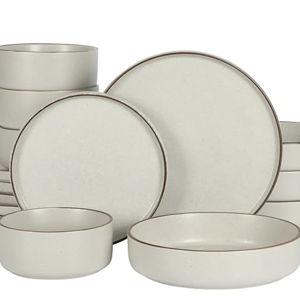 Gibson Elite Gelston Stoneware Matte Reactive Glaze 16 Piece (Service for 4) Plates and Bowl Dinnerware Set - Cream