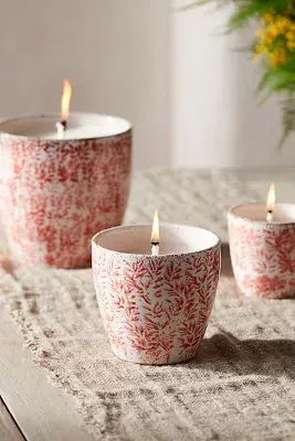 Ceramic Citronella + Thyme Candle, Coral Floral