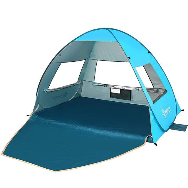 COMMOUDS Large Pop Up Beach Tent Beach Umbrella Automatic Sun Shelter Cabana Easy Set Up Light Weight Beach Canopy 3-4 Person Anti-UV Portable Sunshade Beach Shade