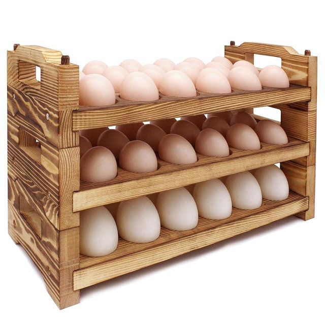 CVHOMEDECO. Wooden Egg Holder Countertop Fresh Egg Holders Firewood Egg Collecting Rack for Gathering Fresh eggs, Stackable with 54 eggs, Home Kitchen Organizer, Set of 3 PCS