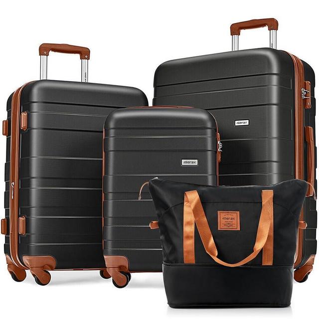 Merax Expandable Hardshell Luggage Spinner Wheel Suitcase TSA Lock Suit Case, Brown and Black, 4-Piece Set