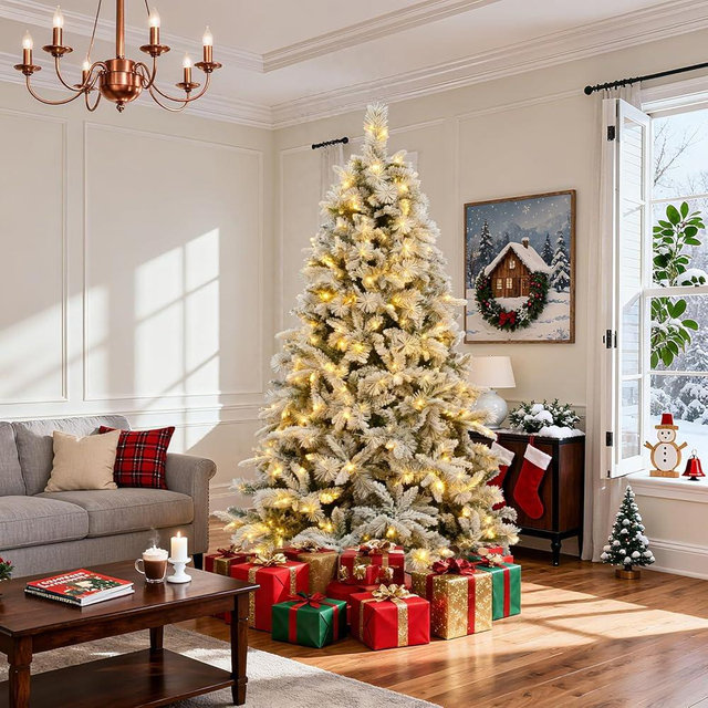Optmspic 7 ft Prelit Artificial Christmas Tree with 400 LED, Spruce Christmas Trees for Holiday with 1100 Thickened Branch, Easy Assembly Xmas Tree Decoration for Home & Office & Party