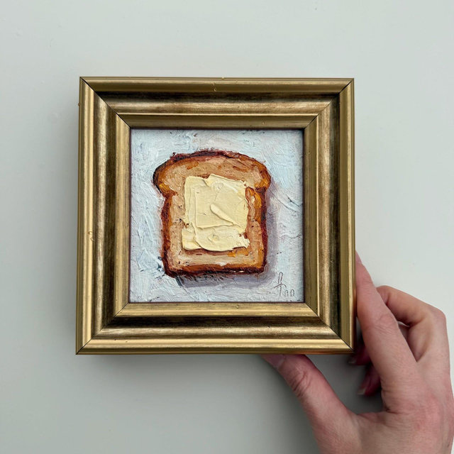 Painting of Butter Original Framed oil Artwork Impasto Painting Breakfast Art Small Kitchen Food Decor 4x4