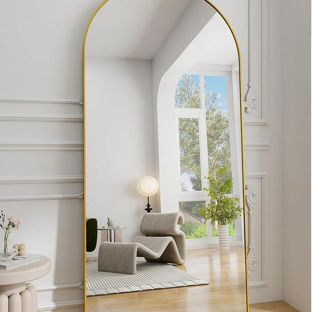 Koonmi 30"x71" Arched Full Length Mirror, Gold Large Floor Mirror with Aluminum Alloy Frame, Standing Hanging or Leaning Wall-Mounted Mirror, Vanity Mirror for Living Room and Bedroom