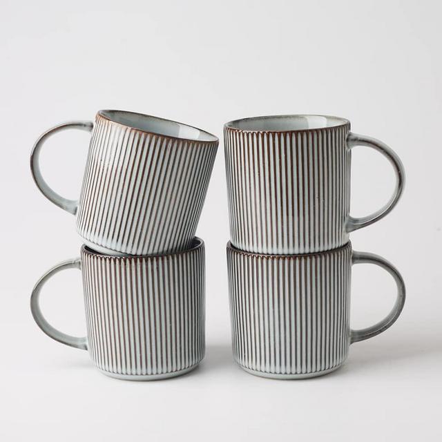 Famiware Coffee Mug Set for 4, 12 oz Catering Mugs with Handle for Coffee, Tea, Cocoa, Milk, Slate Gray