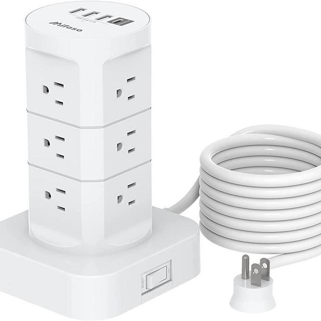 Surge Protector Power Strip Tower - 10FT Heavy Duty Extension Cord, 12 Wide Outlets with 4 USB Ports (1 USB C), Flat Plug, Charging Tower Overload Protection for Home Office Dorm