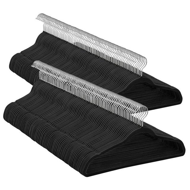 SONGMICS Velvet Hangers 150 Pack, Non-Slip Clothes Hangers with Silver-Colored Swivel Hooks, Slim Space-Saving for Closet, Heavy-Duty, Black UCRF046BZ03S