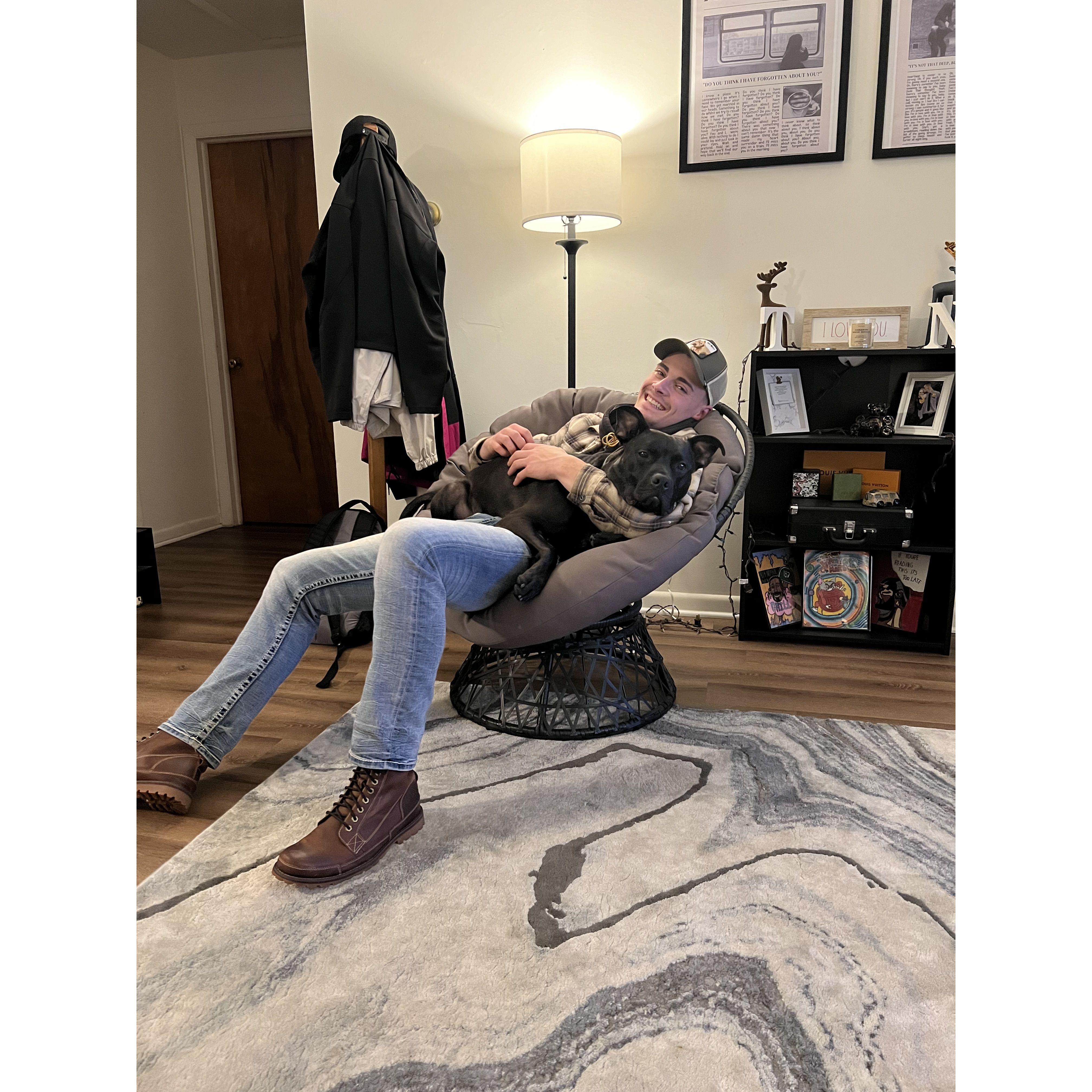 Rocky Laying on Dad