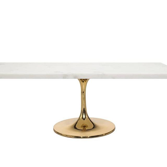 Godinger Marble Serving Tray and Platter with Gold Metal Stand, White Rectangle Shape, 14X7