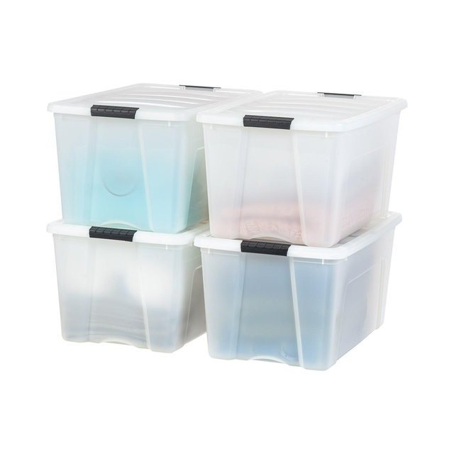 IRIS USA 72 Quart Stackable Plastic Storage Bins with Lids and Latching Buckles, 4 Pack - Pearl, Containers with Lids and Latches