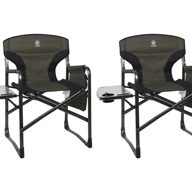 EVER ADVANCED Lightweight Folding Directors Chairs Outdoor, Aluminum Camping Chair with Side Table and Storage Pouch, Heavy Duty Supports 350LBS