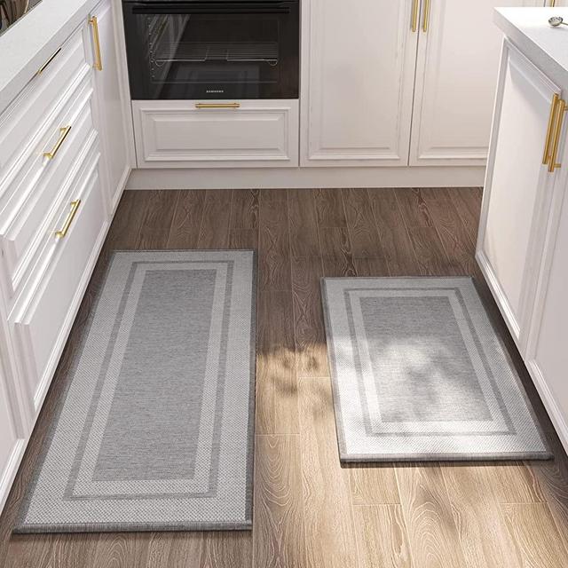 Montvoo Kitchen Rugs Rubber Non-Slip Kitchen Rugs and Mats,Washable Kitchen Mats for Floor,Absorbent Kitchen Runner Hallway, Laundry Room, in Front of Sink (20"x32"+20"x47", Grey)