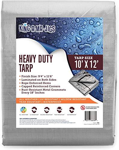 10x12 Heavy Duty Tarp, Waterproof Plastic Poly 10 Mil Thick Tarpaulin with Metal Grommets Every 18 Inches - for Roof, Camping, Outdoor, Patio. Rain or Sun (Reversible, Silver and Brown) (10 x 12 Foot)