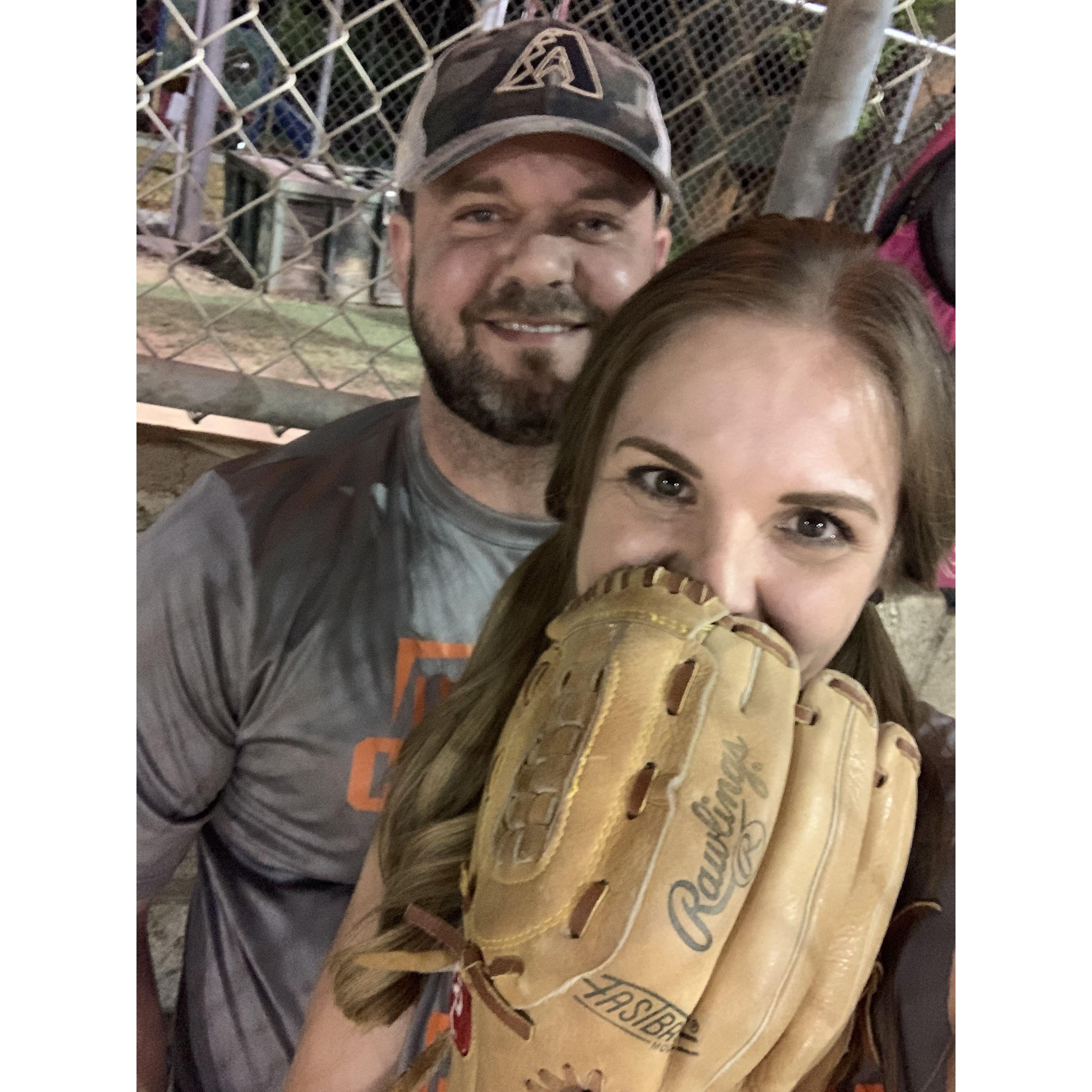 Playing softball together