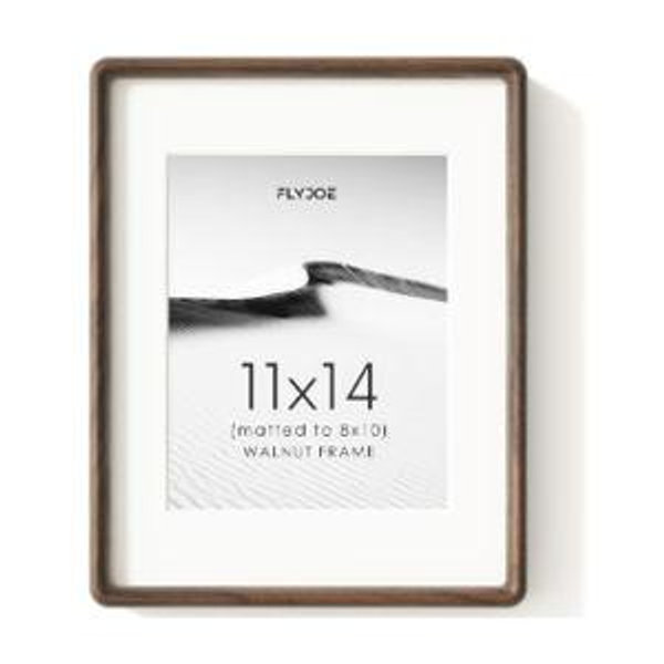 FLYJOE 11x14 Picture Frame, Natural Solid Walnut Wood Photo Frame with HD Tempered Glass, Rounded Corner Wooden Frame 11 x 14 Matted to 8x10, Horizontal or Vertical Wall Mounting