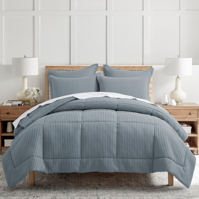 Mills Waffle Slate Blue Full/Queen Comforter Set - Levtex Home