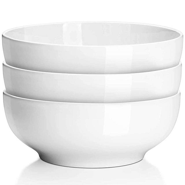 Delling 8" Large Serving Bowls Set - 1.8 Quart Ceramic Mixing Bowl, Porcelain White Bowl For Salad, Pasta, Soup, Set of 3