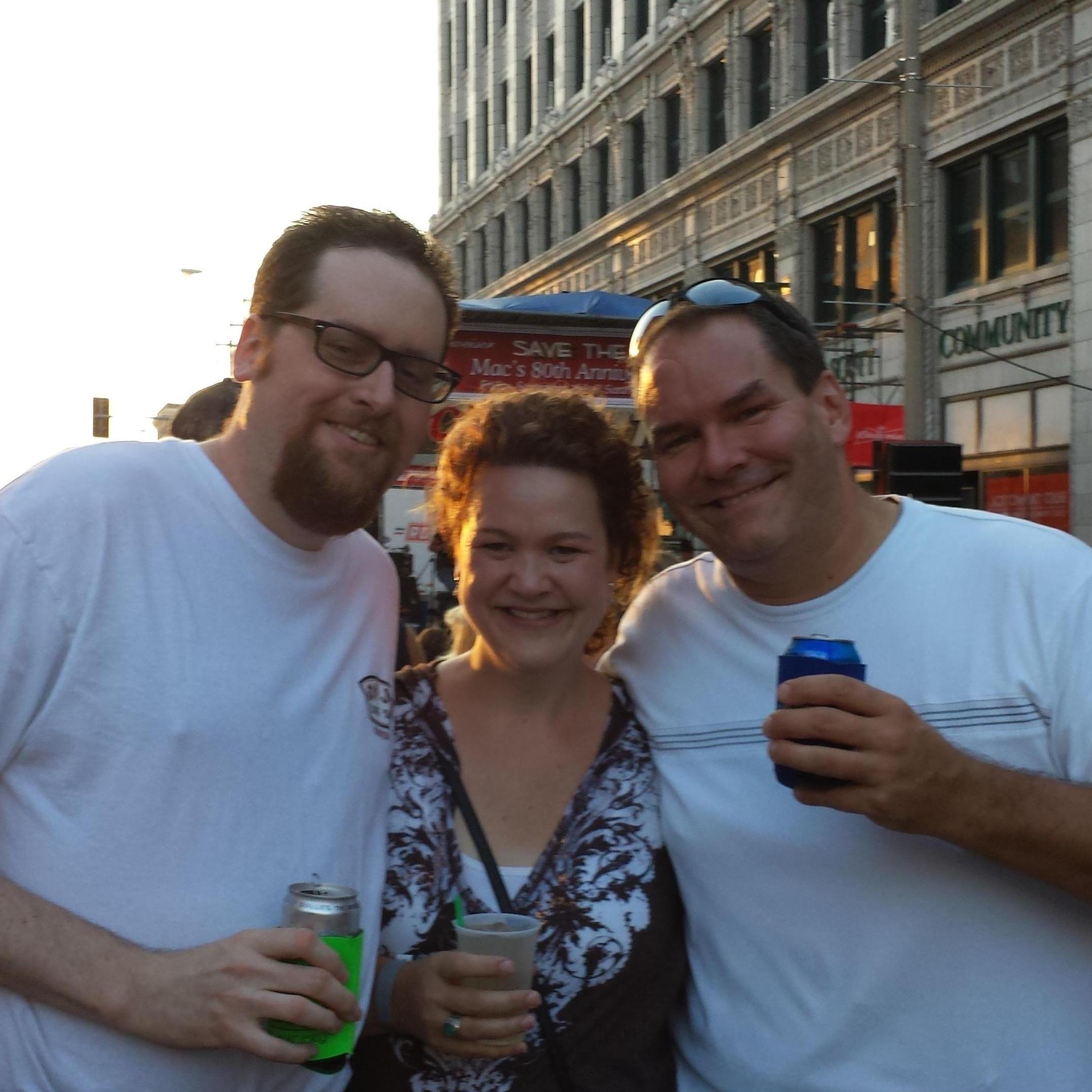 #TheKingsleyAndI #FirstSocialMediaPhoto and our pal Shawn Duster. Downtown Davenport watching #WLBS aka Wicked Liz and the Bellyswirls perform at Street Fest. #FirstLiveBand #WeddingBand #LiveMusic