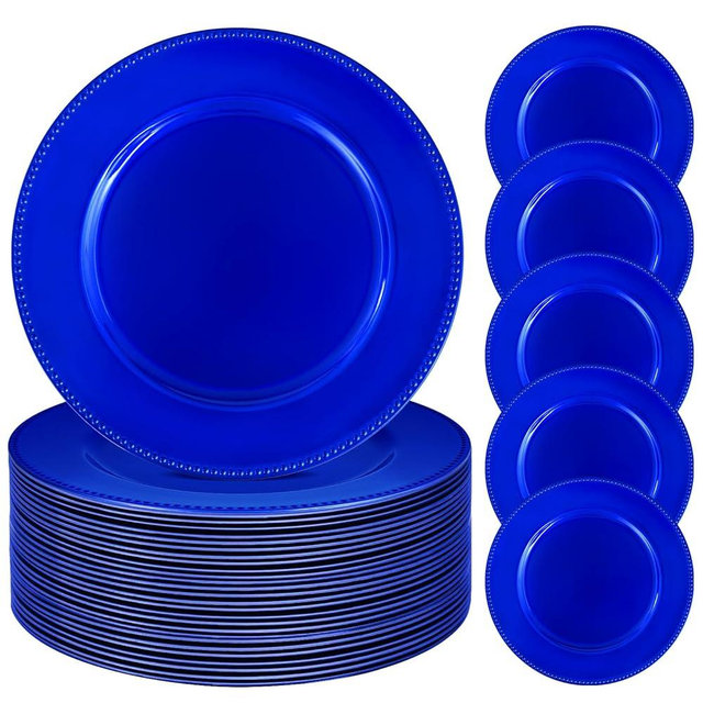 24 Pcs Royal Blue Charger Plates Bulk, 13" Round Beaded Plate Chargers for Dinner Plates, Decorative Dinner Chargers Plastic Table Chargers for Wedding Party Baby Shower Event Decoration (Royal Blue)