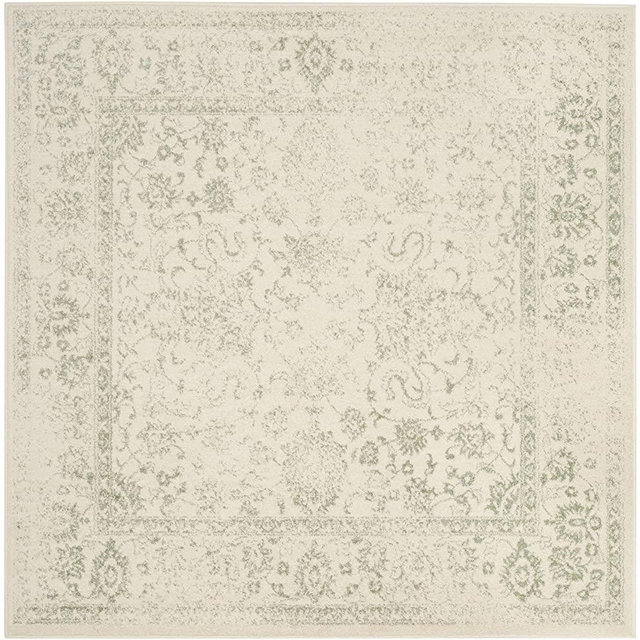 SAFAVIEH Adirondack Collection ADR109V Oriental Distressed Non-Shedding Living Room Bedroom Dining Home Office Area Rug, 8' x 8' Square, Ivory / Sage