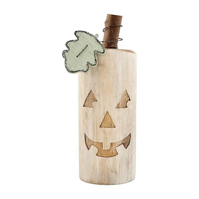 Mud Pie, White, Halloween Jack-O-Lantern Pumpkin Block Sitter, Large, 9" x 4" Dia